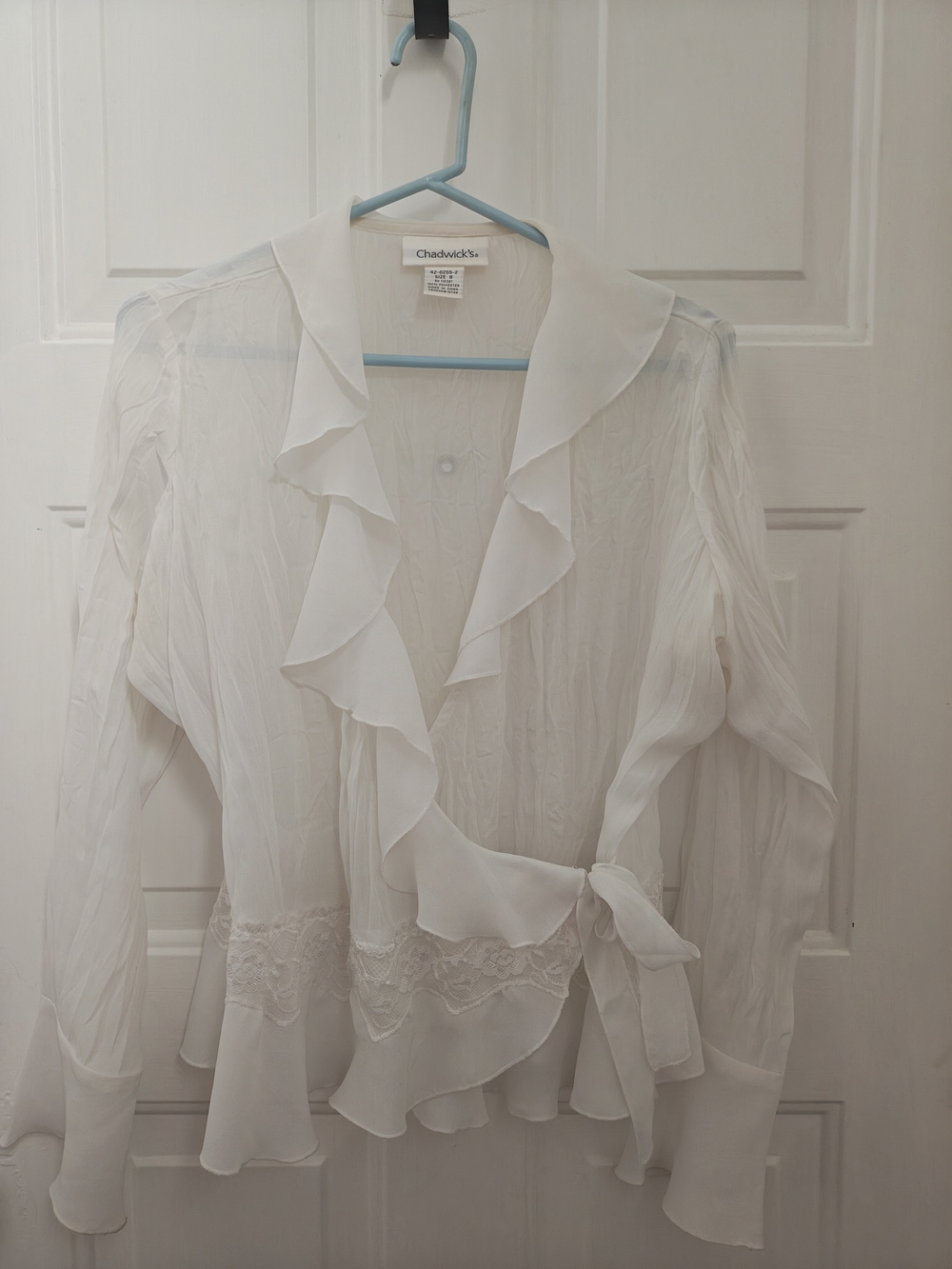 Chadwicks White Ruffle Tie-Waist Blouse